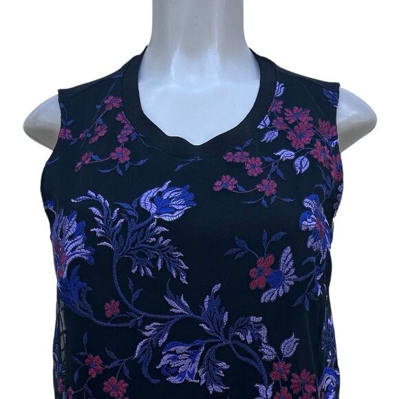 NWOT A New Day Blouse Small Black Sheer Embroidered Floral Sleeveless Lined - Picture 3 of 12